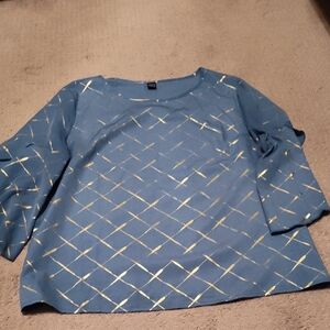 SHEIN Blue Long Sleeve Top with Gold Diamond-Print